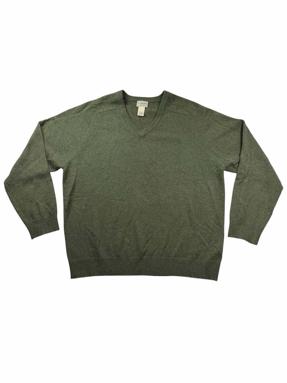 L.L.Bean Men’s XL Lambswool V-Neck Sweater Olive Green 264789 Wool